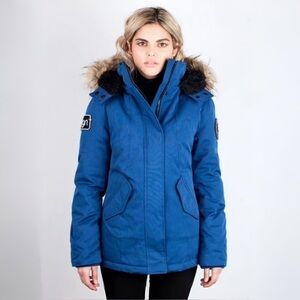 [s] Toboggan Emma Blue Down Parka Faux Fur Hood Women’s Medium Fits Small